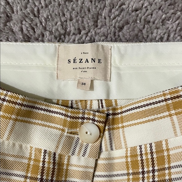 Sezane Yellow and White Plaid Women's Trousers - Picture 3 of 5